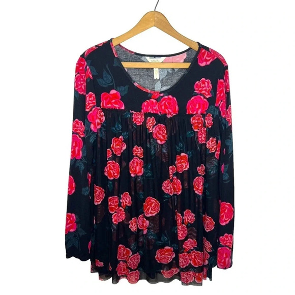 MATILDA JANE Winter Blooms Babydoll Layered Long Sleeve Tunic Blouse - Picture 3 of 11